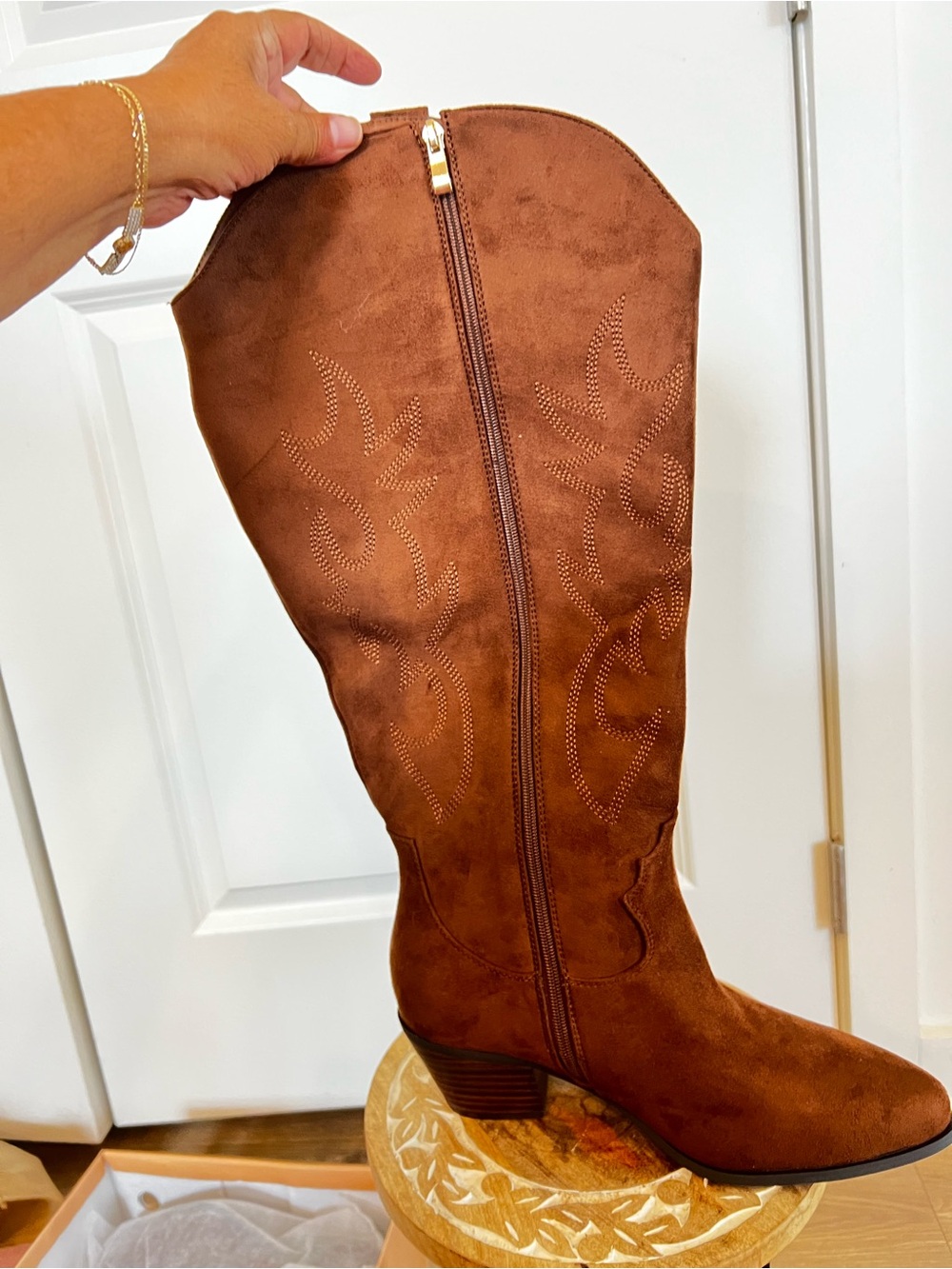 NIB Bellini Urson Vida Moulin Tan Suede Western Knee-High Boot - Picture 10 of 16